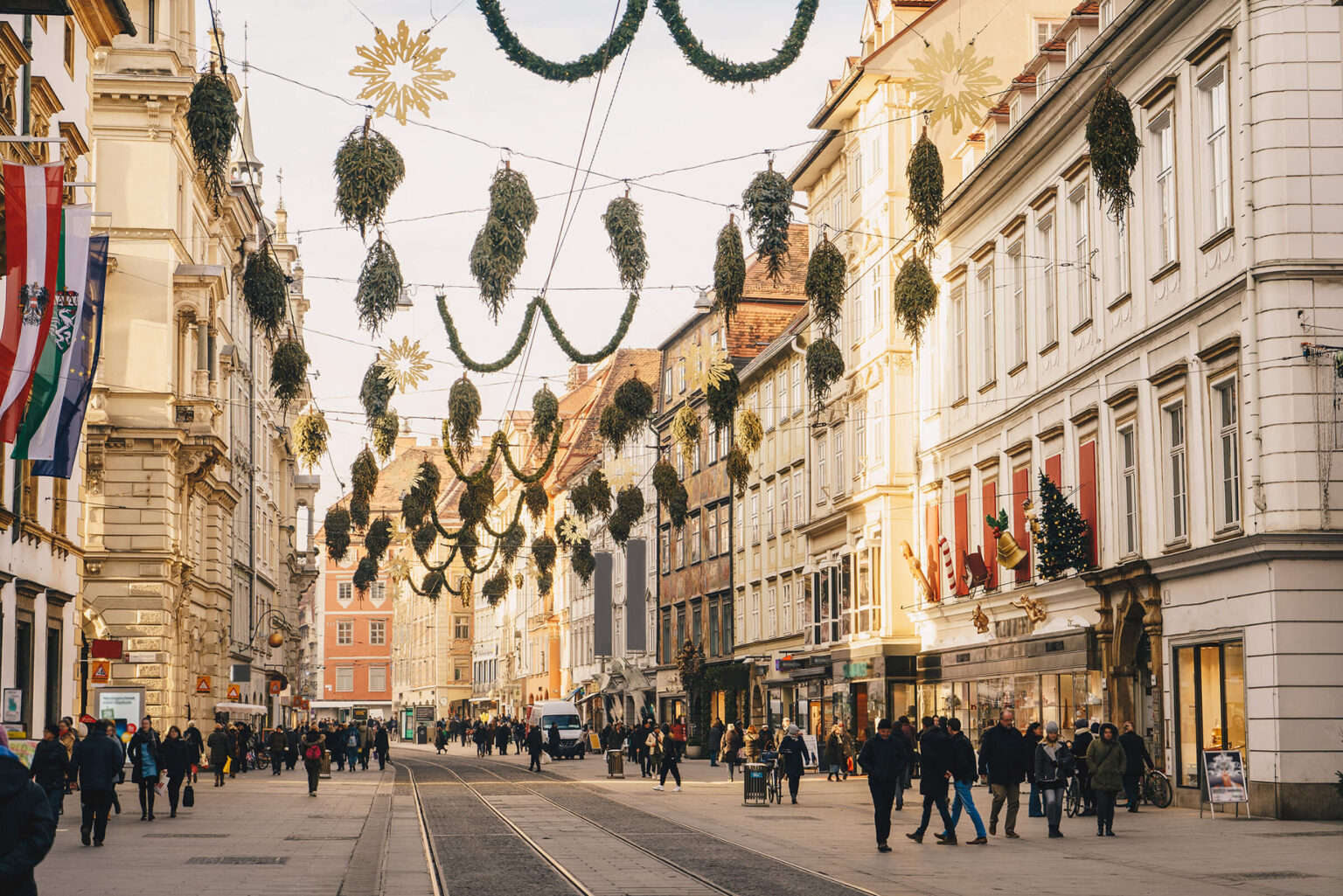 Graz city streets Christmas Advent decorations