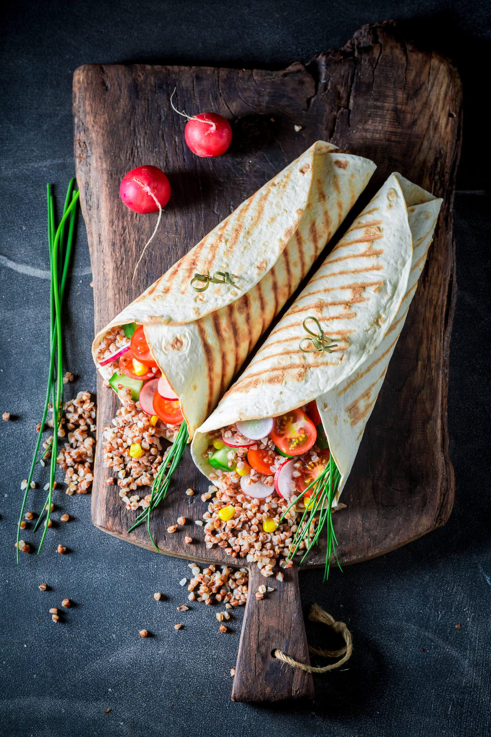 vegetarian tortilla with groats and cherry tomatoes scaled